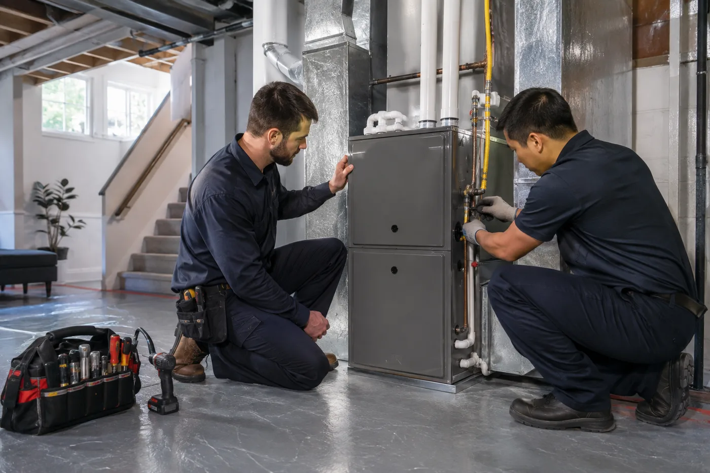 New high-efficiency furnace installation being commissioned in a Toronto home